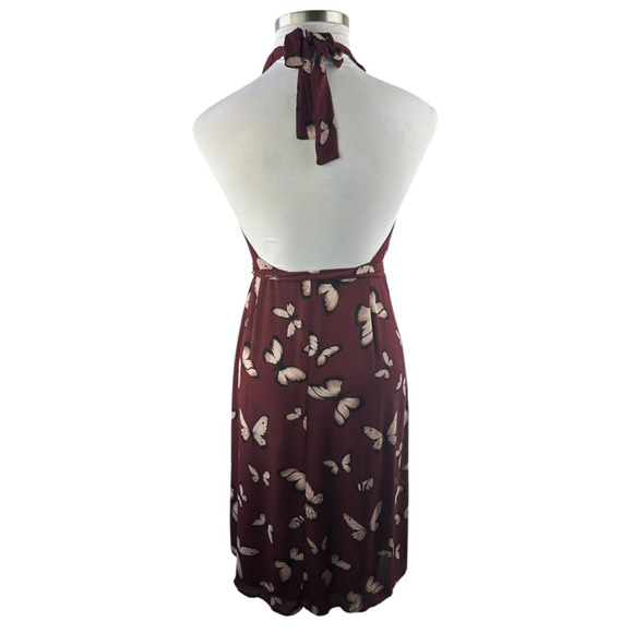 Reformation Johnson Dress Wrap Halter Tie Butterfly Print Burgundy Women's Large - Picture 10 of 15